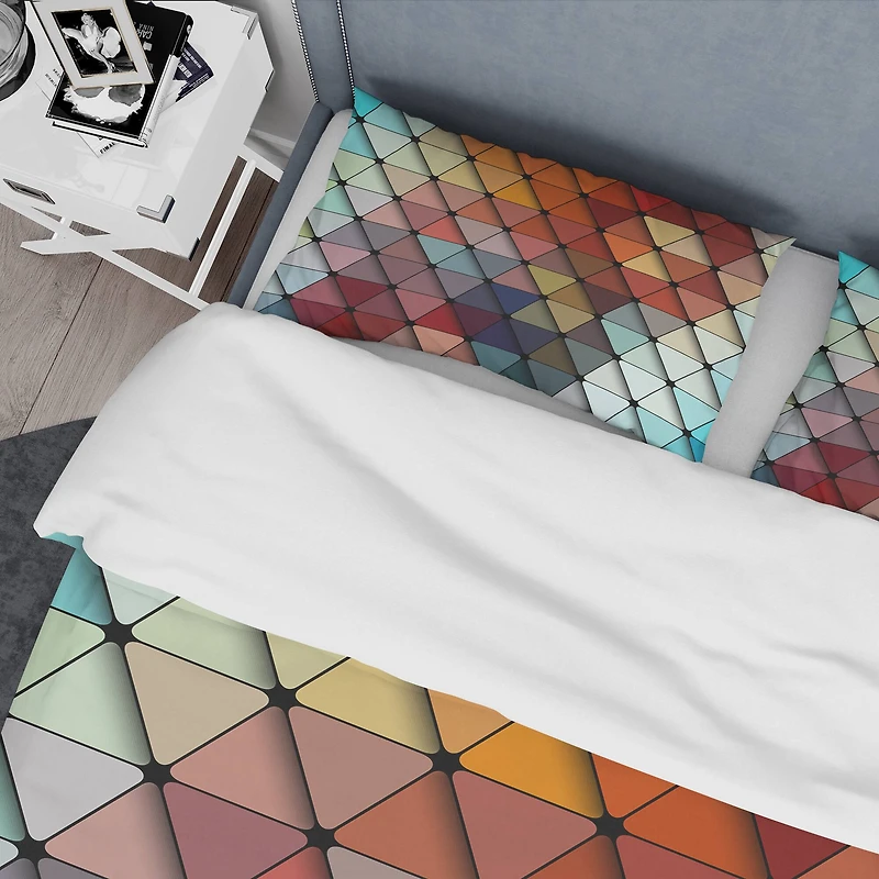 Designart '3D Diamond Shaped Geometry in Shades of Blue and Red' Modern & Contemporary Bedding Set