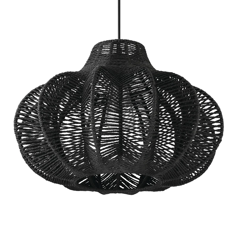 Hello Honey® 17.75" Black Boho Handwoven Paper Rope & Metal Ceiling Pendant Lamp