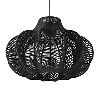 Hello Honey® 17.75" Black Boho Handwoven Paper Rope & Metal Ceiling Pendant Lamp