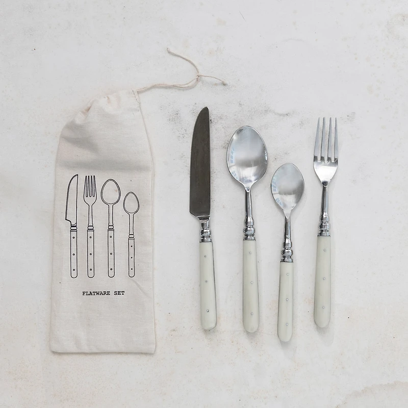 Hello Honey® Cream Farmhouse Stainless Steel Cutlery Set in Drawstring Bag