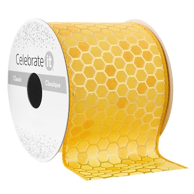 2.5" x 3yd. Wired Yellow Honeycomb Ribbon by Celebrate It®