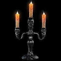 14" Antique Silver Skull Trio Halloween Candelabra Décor