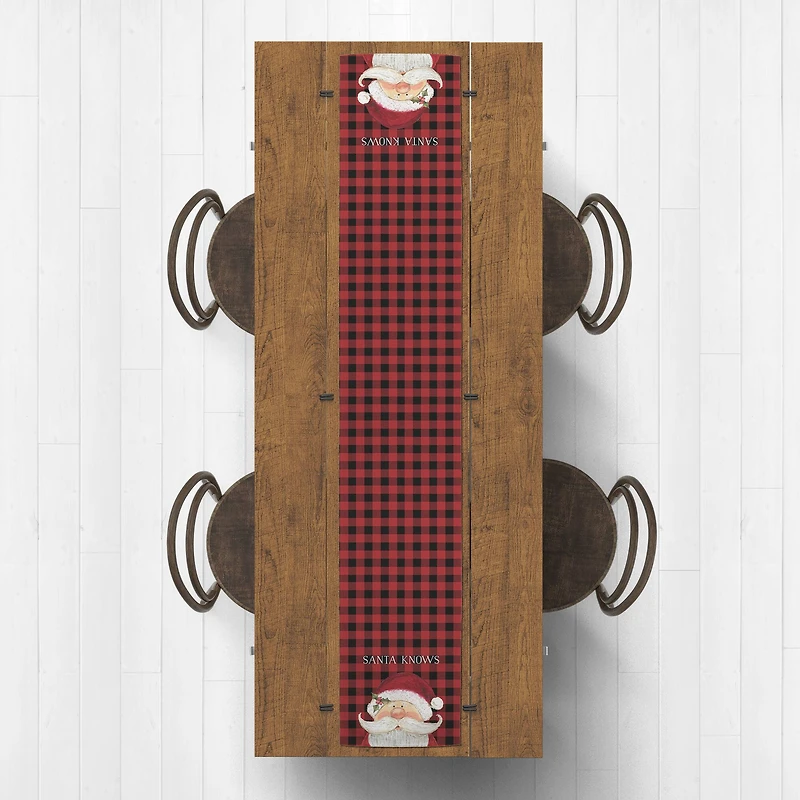 Santa Knows on Plaid 16x90 Poly Twill Table Runner