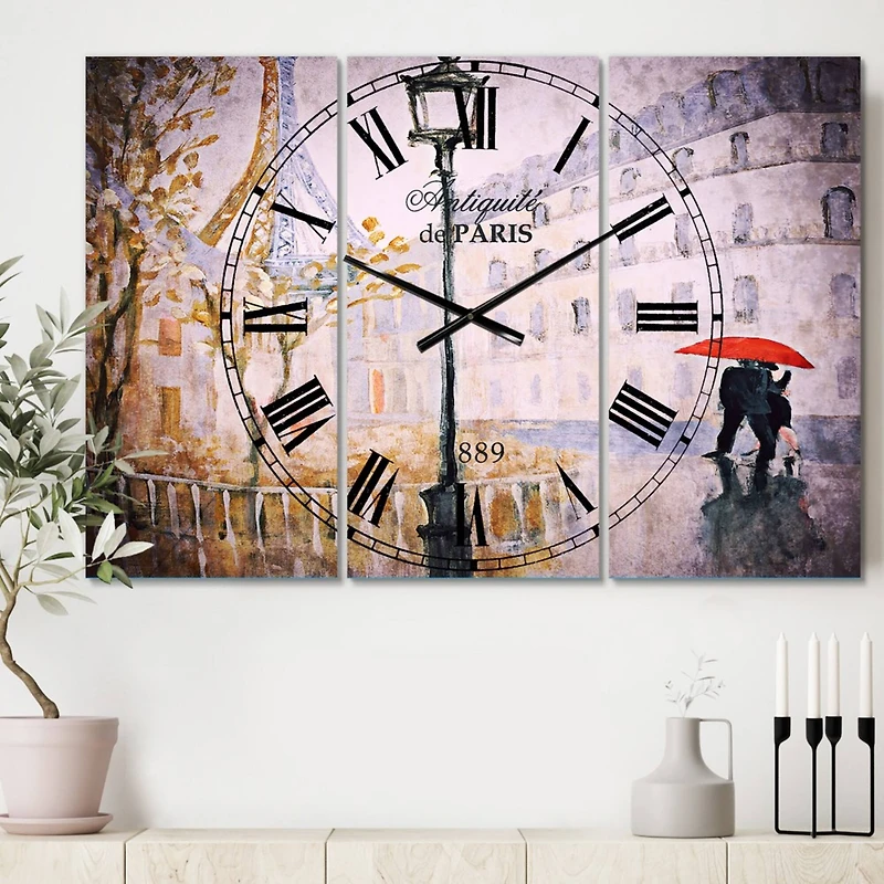Designart Love In Paris V Traditional 3 Panel Wall Clock