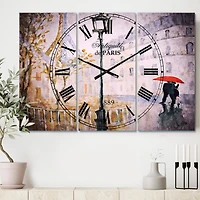 Designart Love In Paris V Traditional 3 Panel Wall Clock