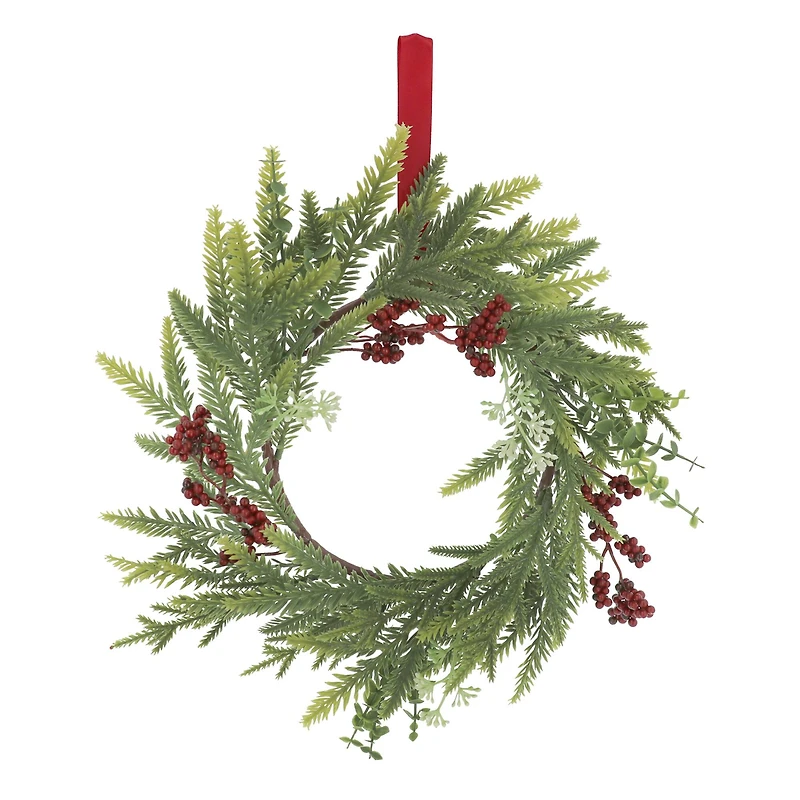 12" Mini Pine with Red Berry & Eucalyptus Wreath by Ashland®