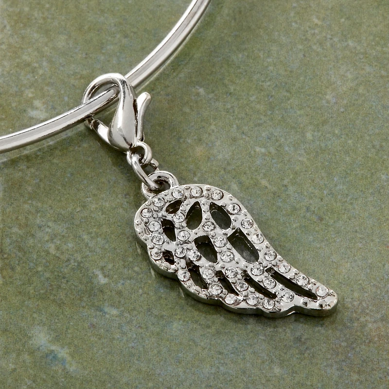12 Pack: Charmalong™ Stone Pave Rhodium Wing Charm by Bead Landing™