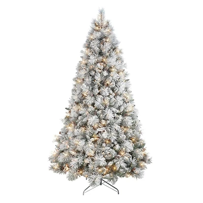 7.5ft. Pre-Lit Flocked Pine Artificial Christmas Tree, Clear Lights