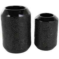 Black Ceramic Vase with Geometric Etchings Set