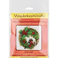 Wonderland Crafts Holly Wreath Ornament Bead Embroidery on Wood Kit