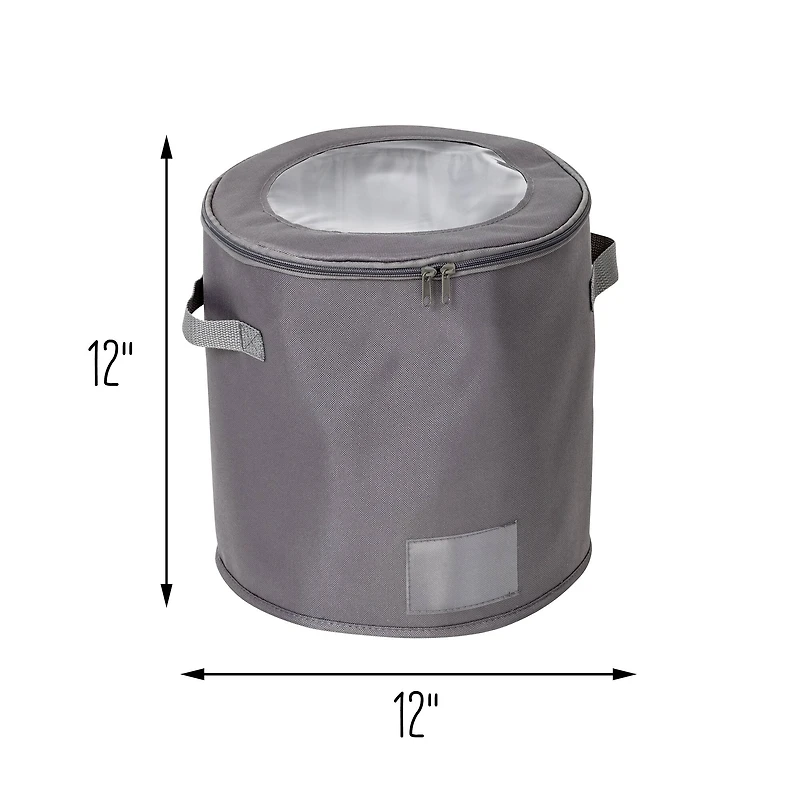 Honey Can Do 12" Gray Round Dinnerware Storage Box