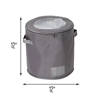 Honey Can Do 12" Gray Round Dinnerware Storage Box