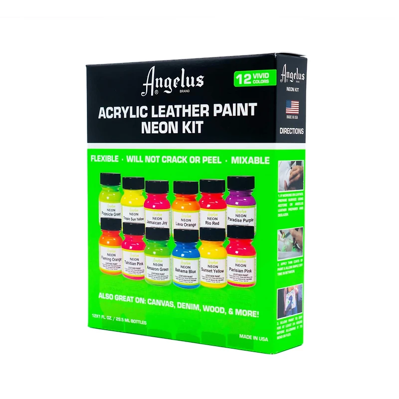 12 Packs: 12 ct. (144 total) Angelus® Neon Acrylic Leather Paint Kit