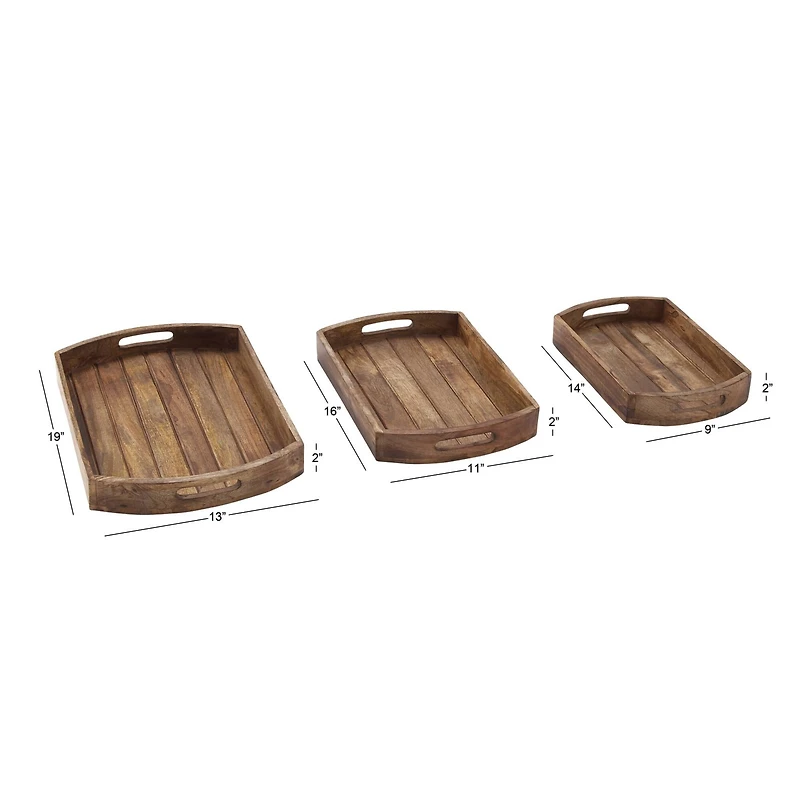 Light Brown Mango Wood Rustic Tray Set
