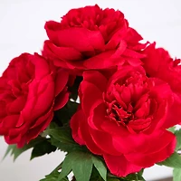 16" Red Peony Arrangement in Glass Vase