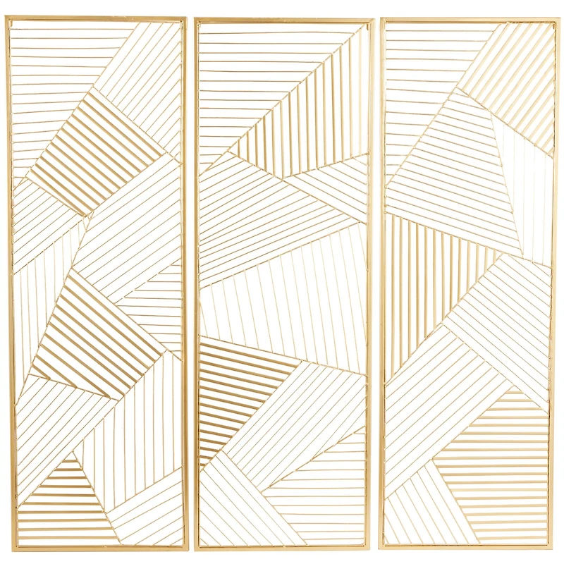 CosmoLiving by Cosmopolitan Gold Metal Geometric Wall Decor with Gold Frame Set of 3 16", 48"