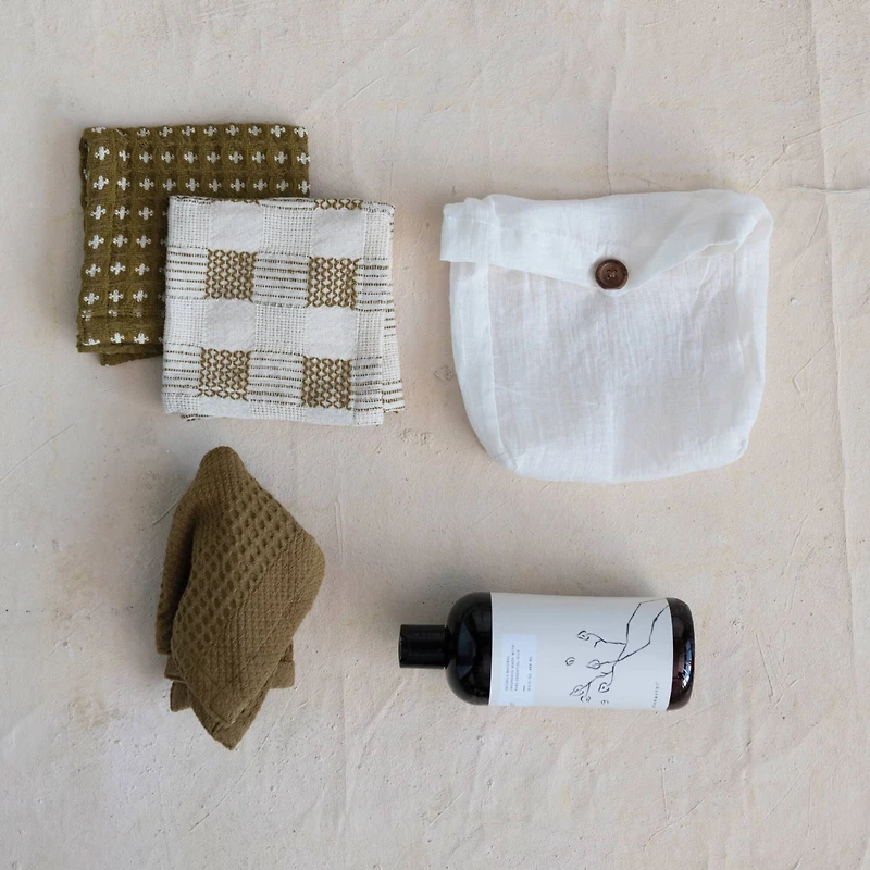 Hello Honey® Natural & Olive Green Woven Cotton Dish Cloth with Loop Set