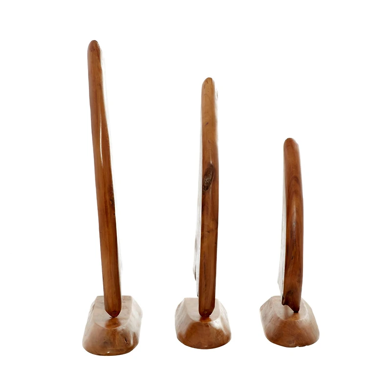 Set of 3 Brown Teak Wood Sail Boat Sculpture 20", 17", 13"