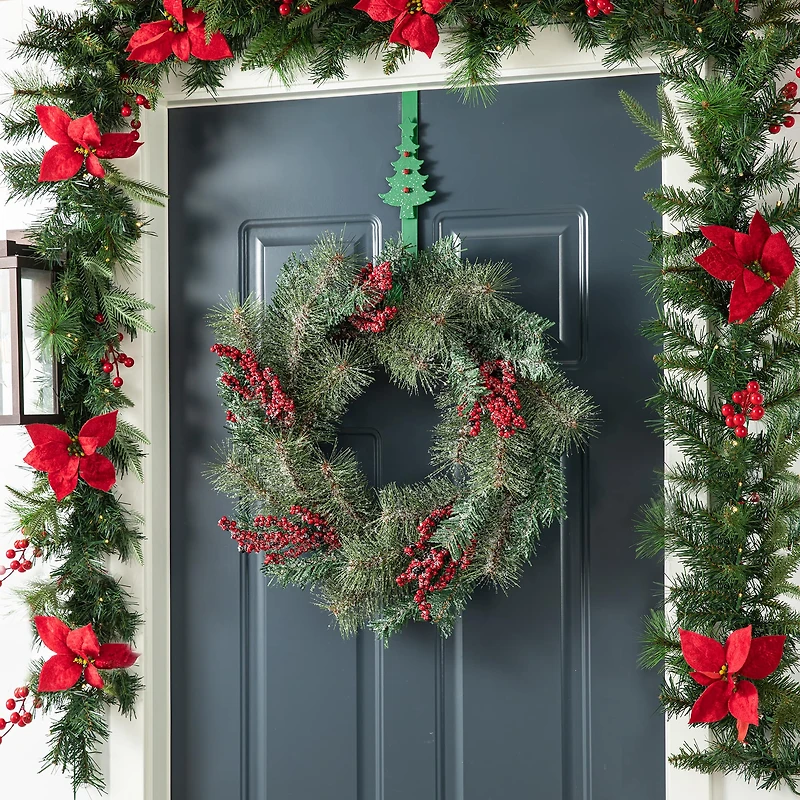 Glitzhome® 24" Christmas Sugared Pine Needle & Berry Wreath