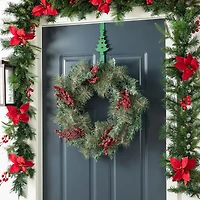 Glitzhome® 24" Christmas Sugared Pine Needle & Berry Wreath