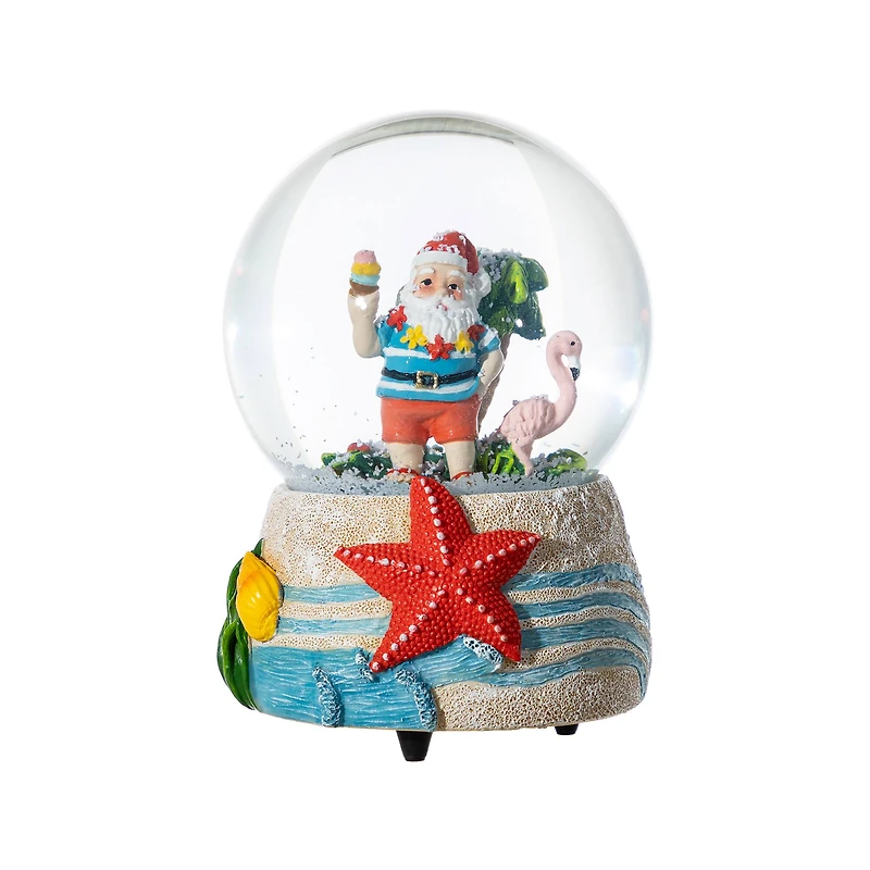 Glitzhome® 100mm Christmas Resin Musical Snowflakes Santa on Vacation Waterglobe