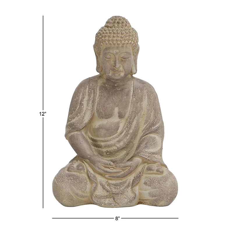 12" Tan Bohemian Ceramic Buddha Sculpture