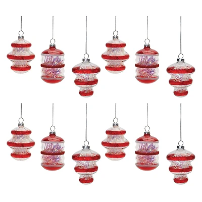 Red Finial with Tinsel Filling Glass Ornaments Set