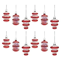 Red Finial with Tinsel Filling Glass Ornaments Set