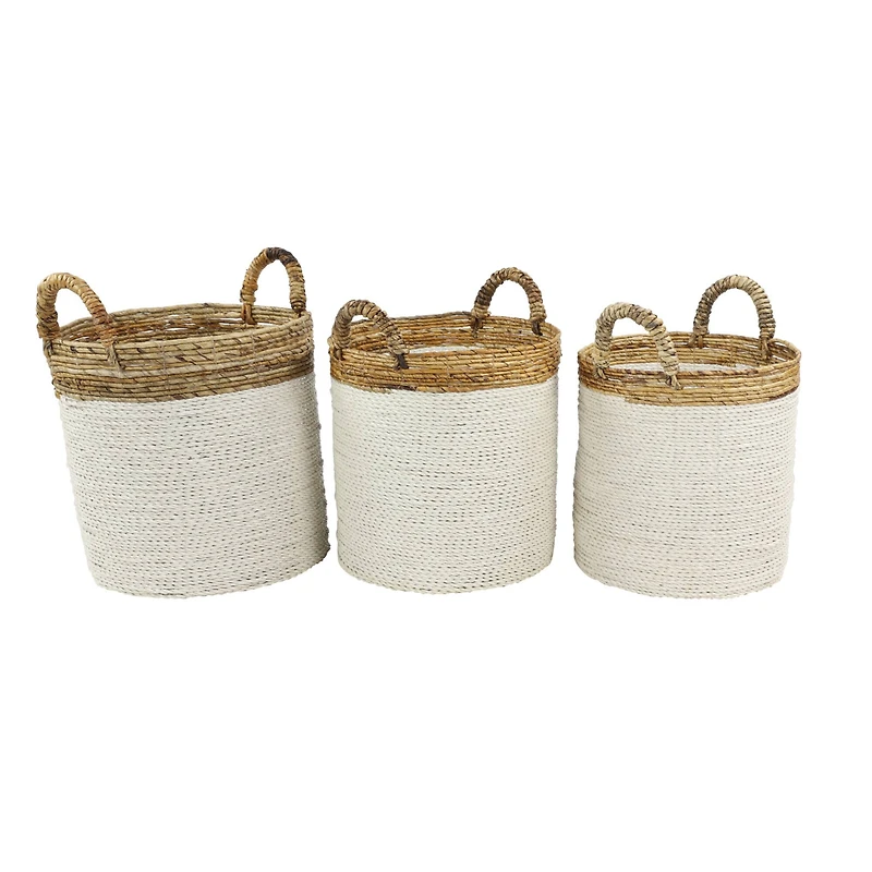 White Seagrass Coastal Storage Basket Set