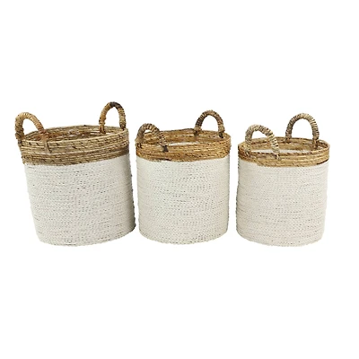 White Seagrass Coastal Storage Basket Set