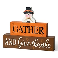 Glitzhome® 9.5" Thanksgiving Wooden Pilgrim Table Block Sign