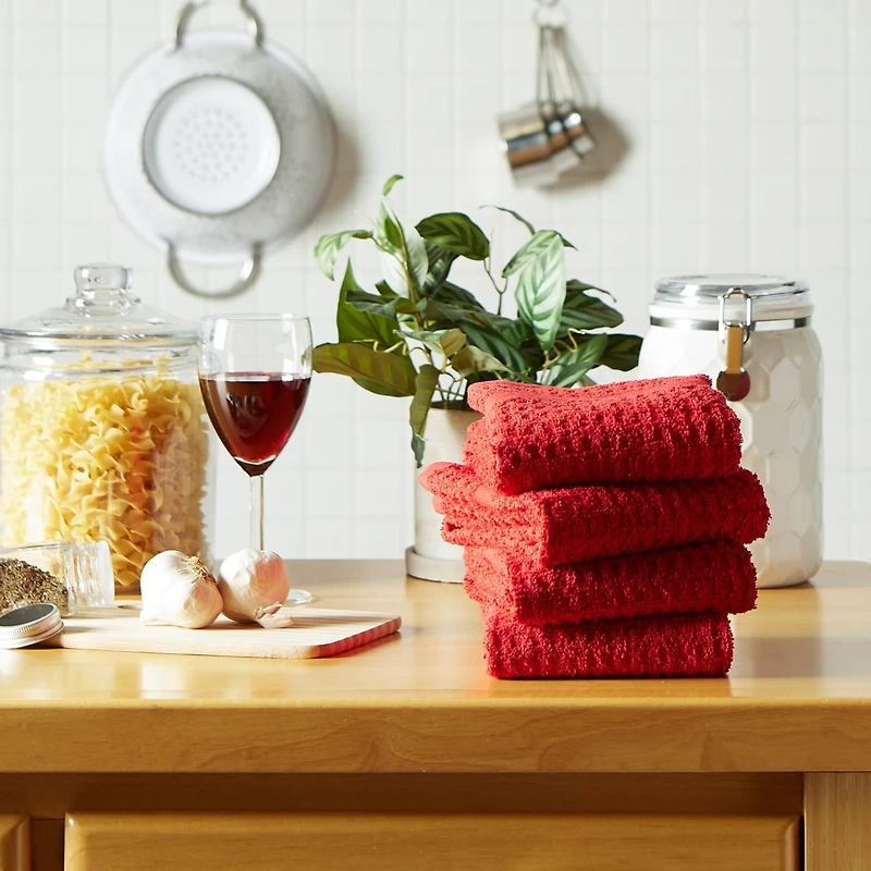 DII® Solid Red Waffle Terry Dishtowel, 4ct.