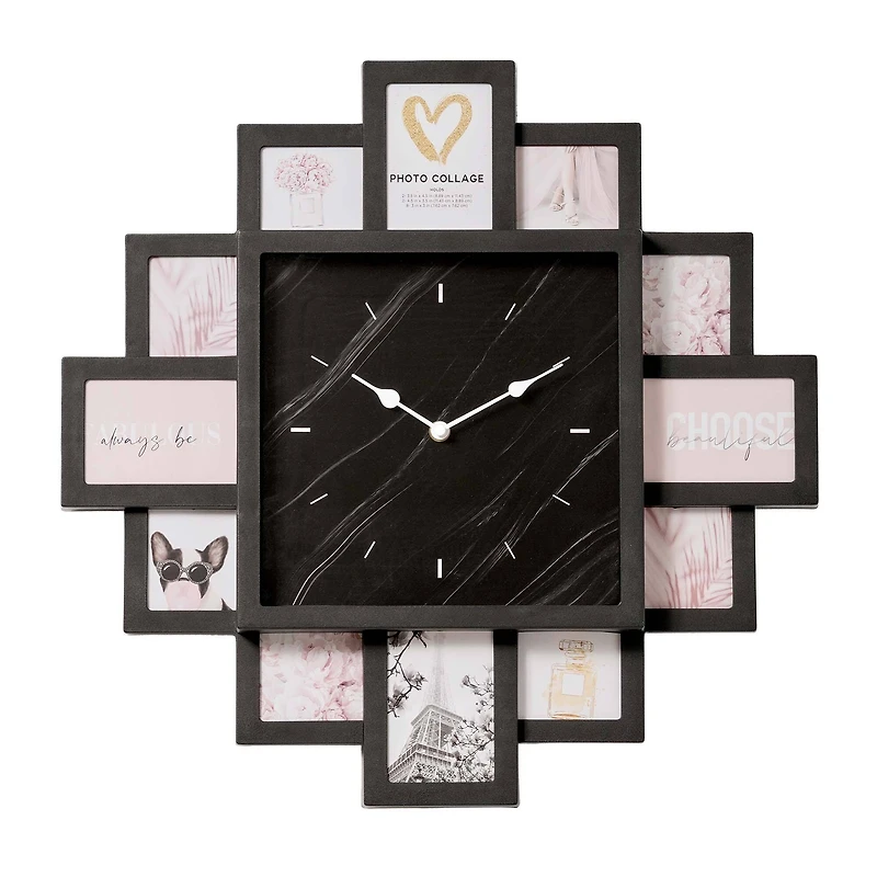 American Art Decor Picture Frame Collage Clock 12 Photo Display Slots Black, 20" x 20"