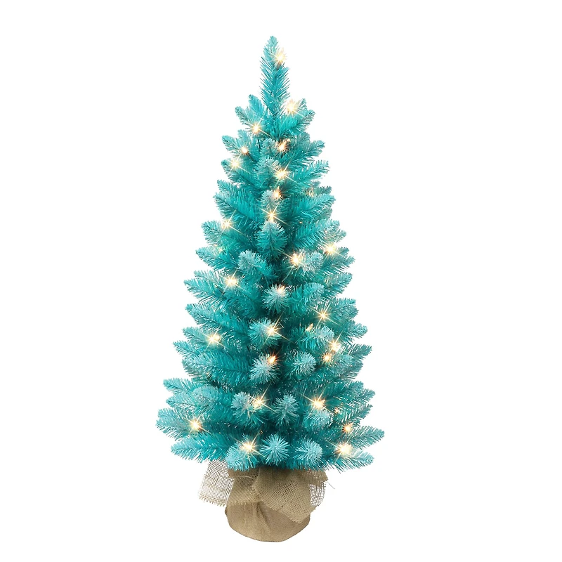 3ft. Pre-Lit Fashion Teal Artificial Christmas Tree in Burlap Base, Clear Lights