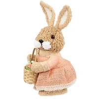 10" Plush Girl Easter Rabbit Figurine with Basket