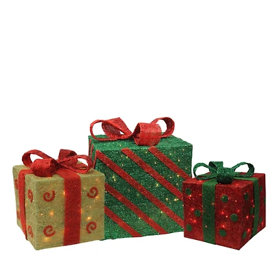 Green & Red Lighted Gift Boxes Outdoor Christmas Décor Set
