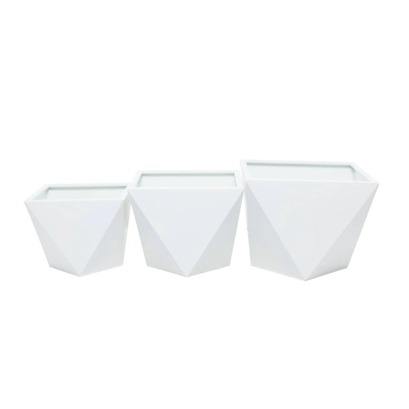 White Modern Planter, Set of 3" 18", 16", 15"