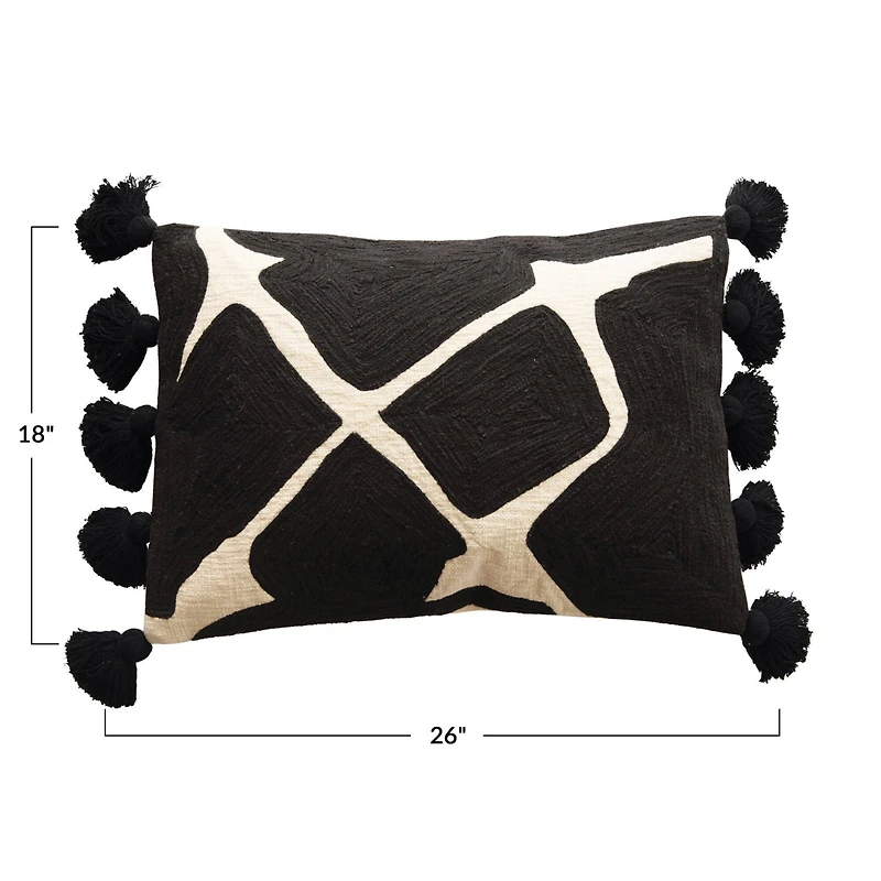 Hello Honey® Embroidered Geometric Black & White Lumbar Pillow