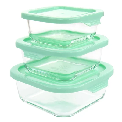 Martha Stewart Square Glass Storage Containers with Mint Lids