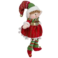 14'' Red and Green Plush Jingle Bell Girl Elf Christmas Figure
