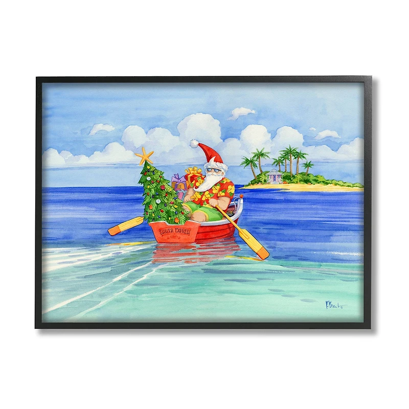 Stupell Industries Santa's Delivery Tropical Christmas Boat Framed Giclee Art