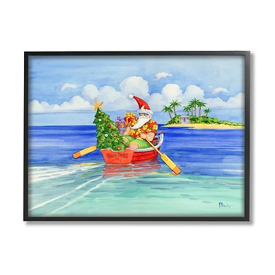 Stupell Industries Santa's Delivery Tropical Christmas Boat Framed Giclee Art