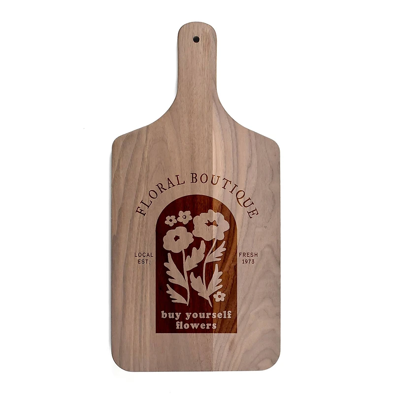 17" Floral Mod Sign Walnut Paddle Cutting Board