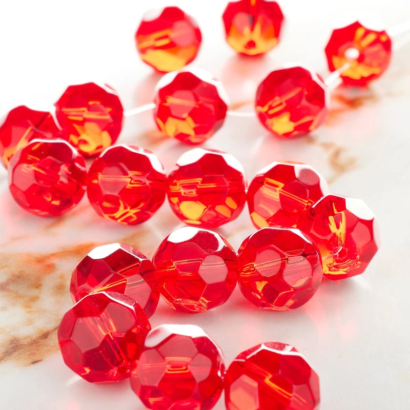 Ruby Faceted Glass Round Beads, 14mm by Bead Landing™