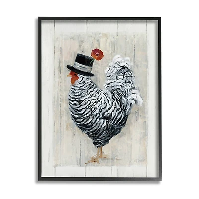 Stupell Industries Traditional Farm Chicken in Black Hat Chic Bird Framed Wall Art