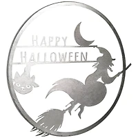 17" Silver Flying Witch Happy Halloween Wall Sign