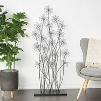 5ft. Black Metal Tall Floral Sculpture with Crystal Embellishments