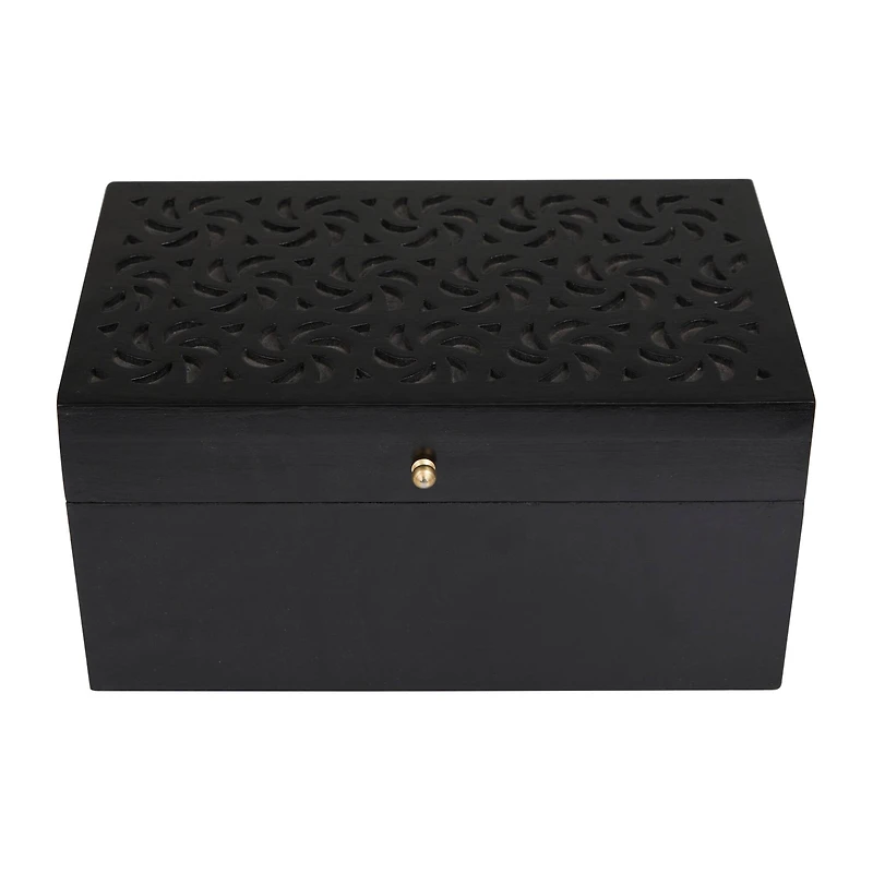 Novogratz Black Wood Intricate Carved Box with Hinged Lid Set