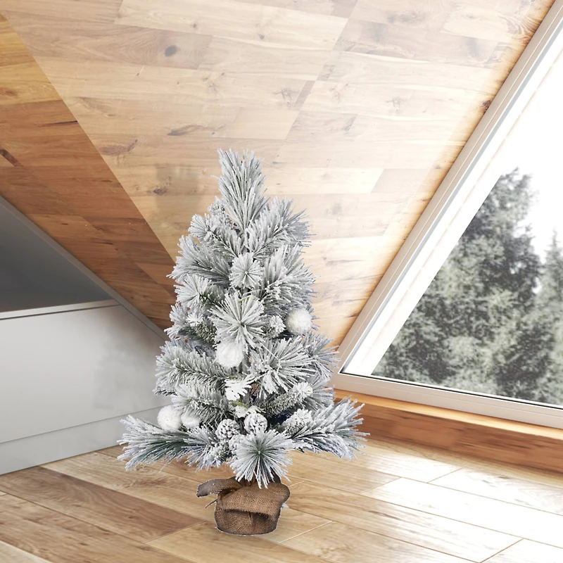 3ft. Unlit Frosted Beacon Pine with Snowballs & Pinecones Artificial Christmas Tree in Burlap Base