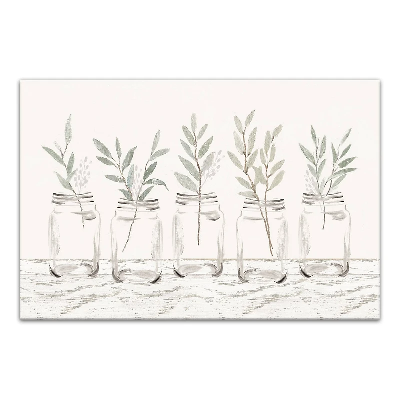 Greenery In Mason Jars 30" x 20" Canvas Wall Art
